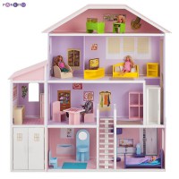 Дом из дерева для Барби Фантазия (19 предметов мебели, лифт, лестница, гараж)