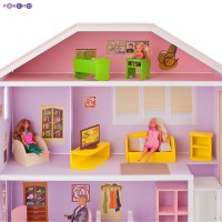 Дом из дерева для Барби Фантазия (19 предметов мебели, лифт, лестница, гараж)